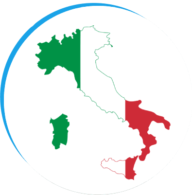 A map of italy with the flag on it.